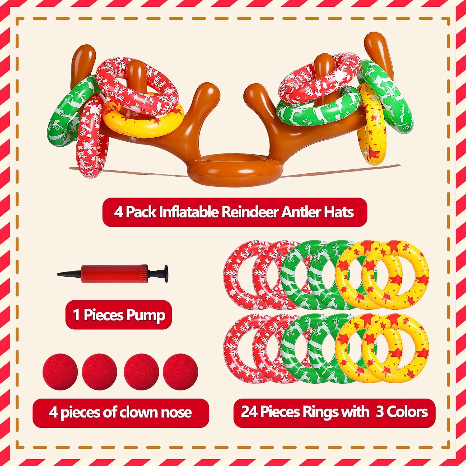 MGparty Christmas Inflatable Reindeer Antler Toss Games Xmas Ring Toss Game for Kids Teens Adults Indoor Outdoor Family Holiday Party Gifts image 2