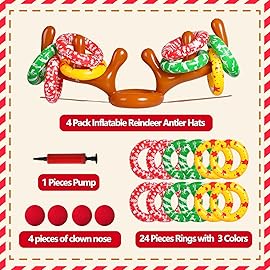 MGparty Christmas Inflatable Reindeer Antler Toss Games Xmas Ring Toss Game for Kids Teens Adults Indoor Outdoor Family Holiday Party Gifts