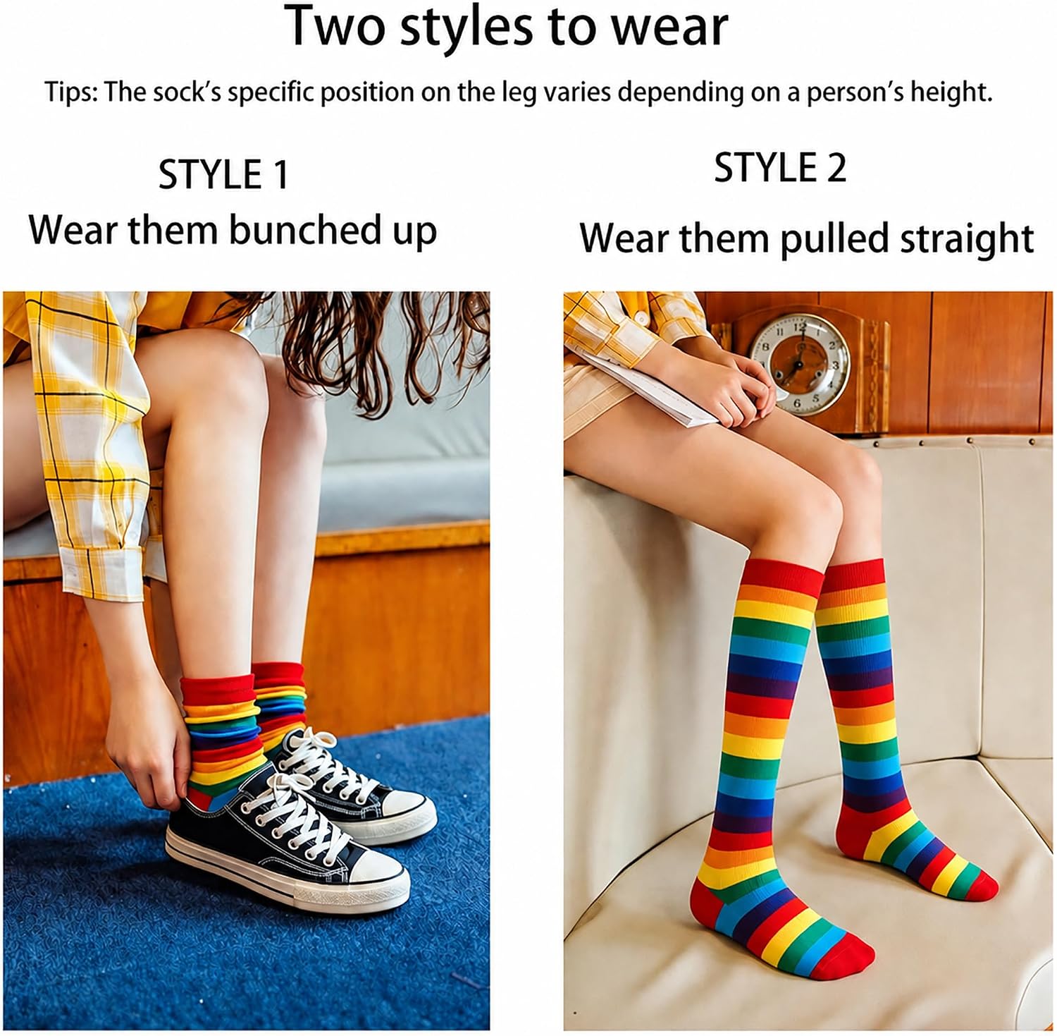 Rainbow Knee-High-Socks for Women Colorful Striped Stocking