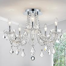 5-Light Crystal Chandelier Flush Mount Close to the Ceiling Light Fixtures