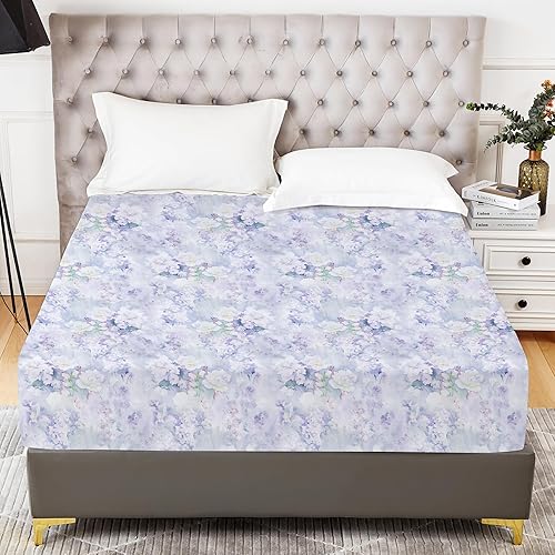 YIYEA Sábana bajera tamaño Queen  Estampado floral  Sábana bajera ajustable 100% microfibra cepillada de 1800 hilos tamaño Queen  Ultra suave