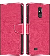 Striped PU Leather Case Compatible with Brondi Amico Vero 4G, Wallet Cover with Magnetic Closure, Card Slots and Stand Function (Rose Red)