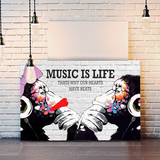 MONKEY DJ BANKSY MUSIC IS LIFE CANVAS STREET WALL ART PRINT ARTWORK GORILLA (8in x 12in / 20cm x 30cm)