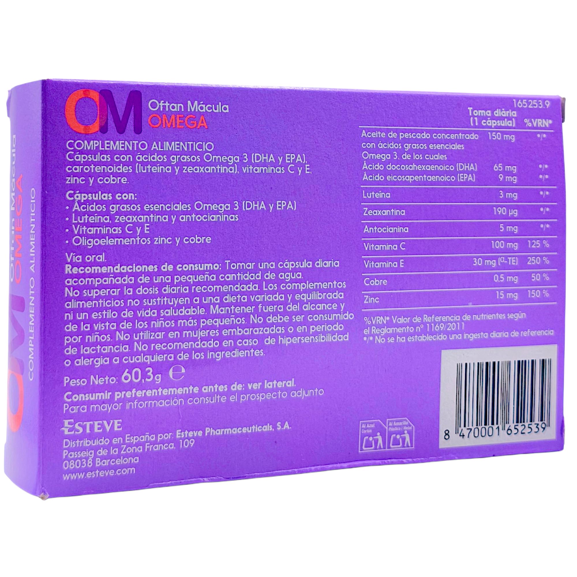 Oftan Mácula Omega 90 Cápsulas - Suplemento Ocular para la Salud Visual y Protección Macular - Con Omega-3 (DHA y EPA), Luteína, Zeaxantina, Zinc, Cobre y Vitaminas C y E