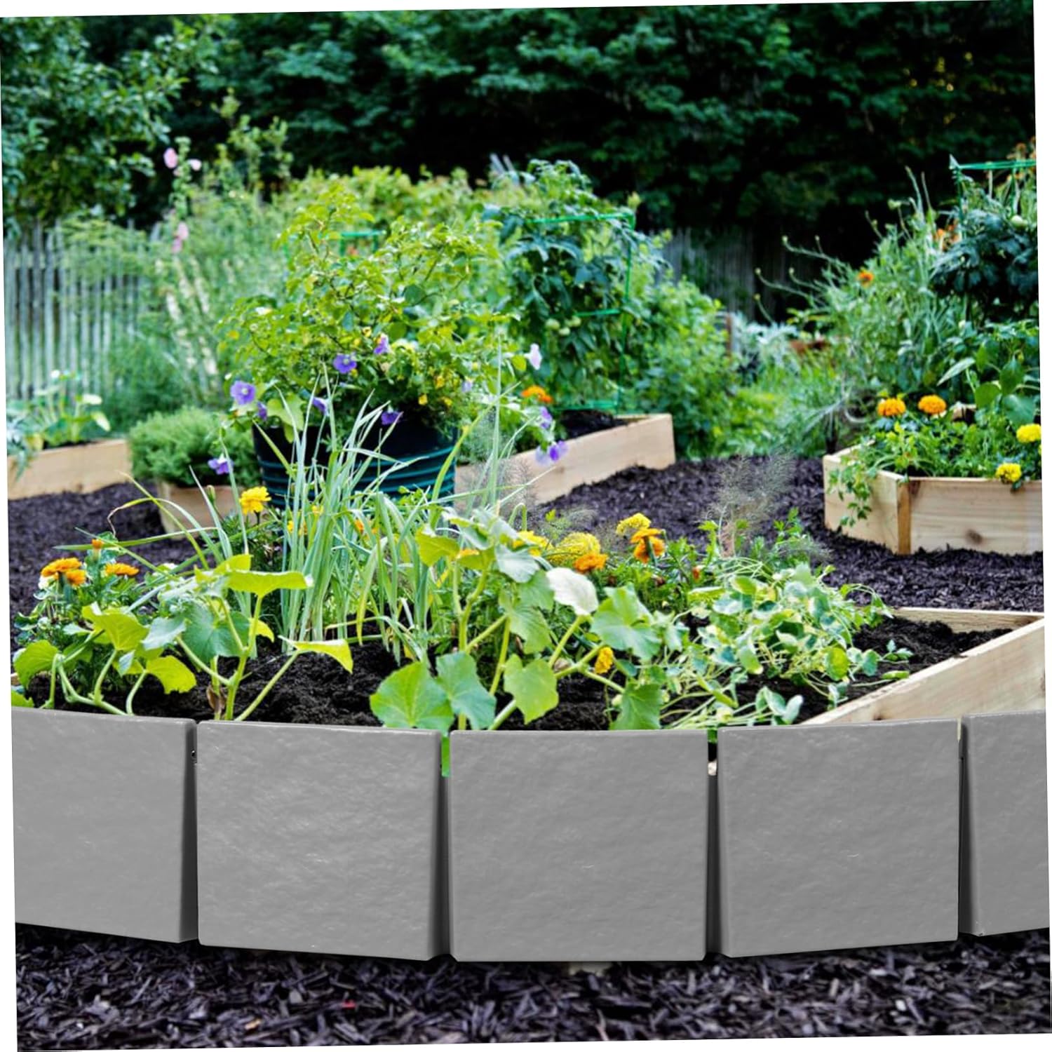 VICASKY 5pcs Garden Border Edging Kit Faux Stone Landscape Edging DIY Plastic Landscape Border for Outdoor