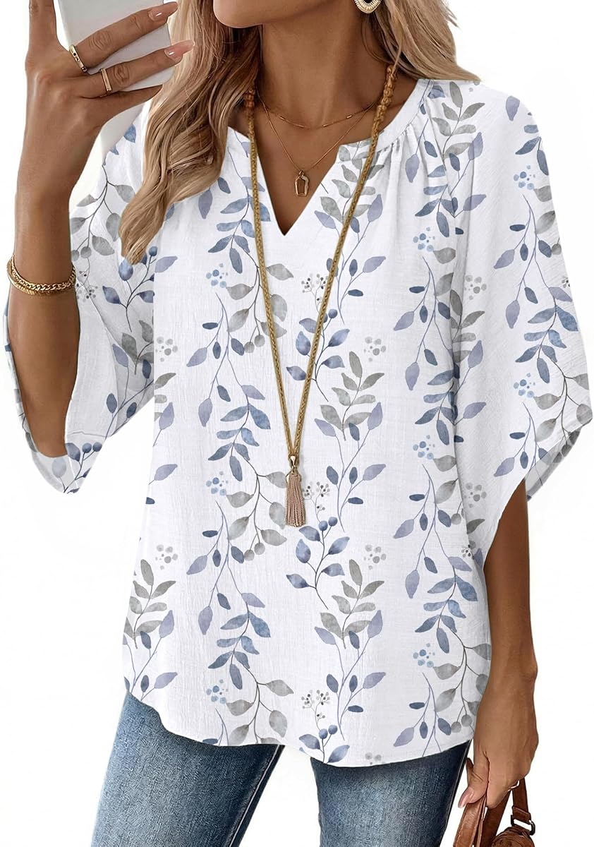 Zeagoo Blusas bohemias con manga 3/4 y cuello en V para mujer