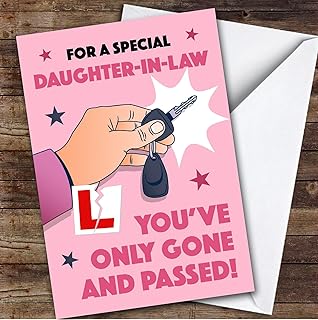 Personalized Passed Driving Test Card For Daughter-In-Law Car Key Pink | Custom Greetings Card For Passed Driving Test Any Text Inside & Out