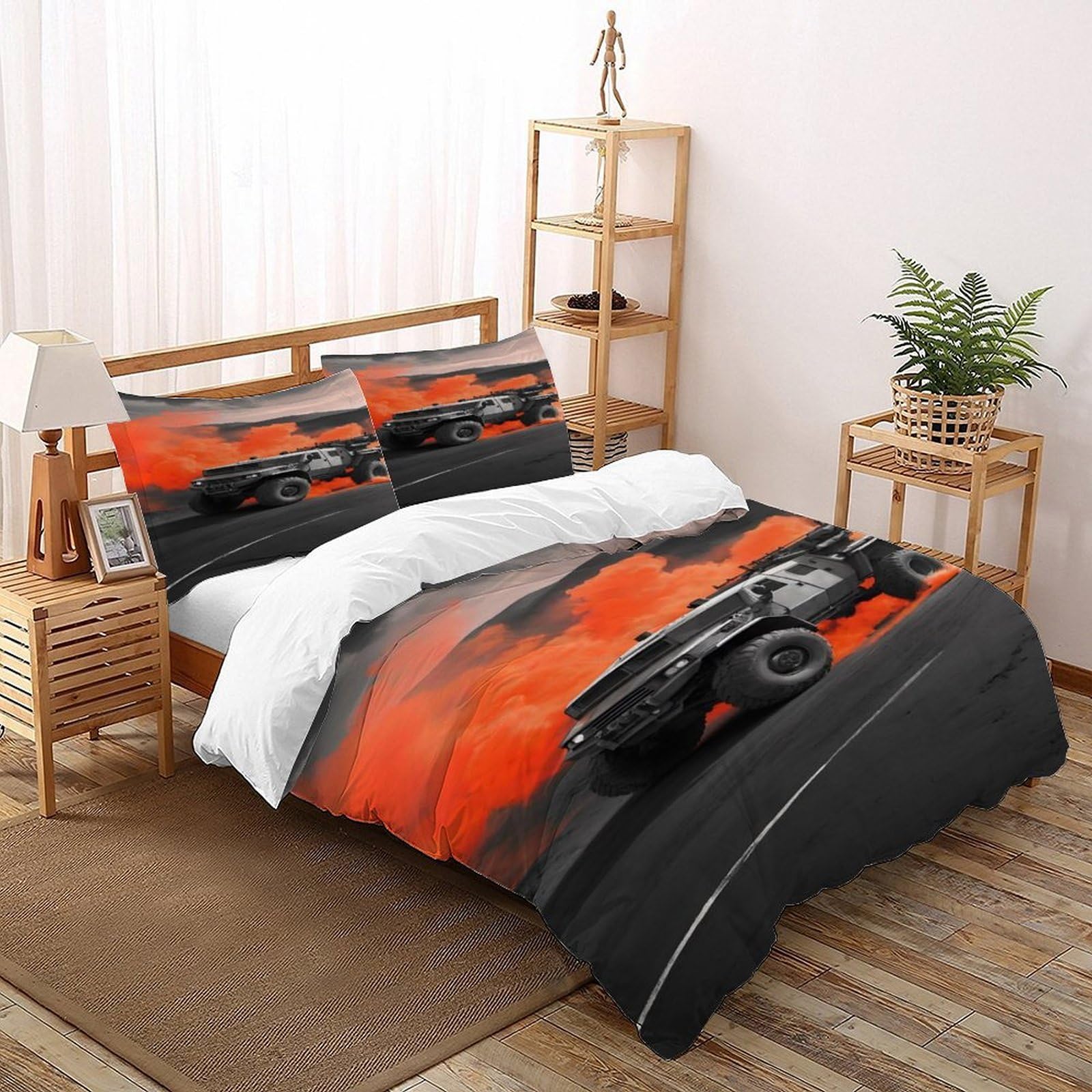 Linge de lit sport et véhicule blindé pour décorer une chambre de garçon ou ado