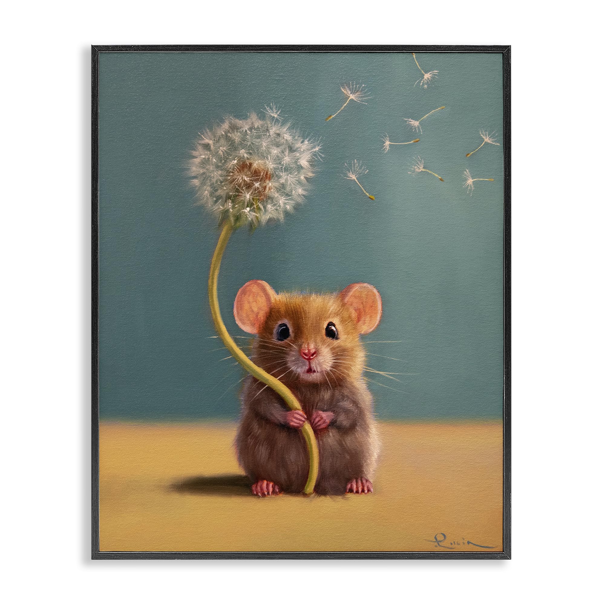 Illustration Tiny Wishes Mouse & Dandelion de Stupell Industries format 35x27cm pour deco murale nature