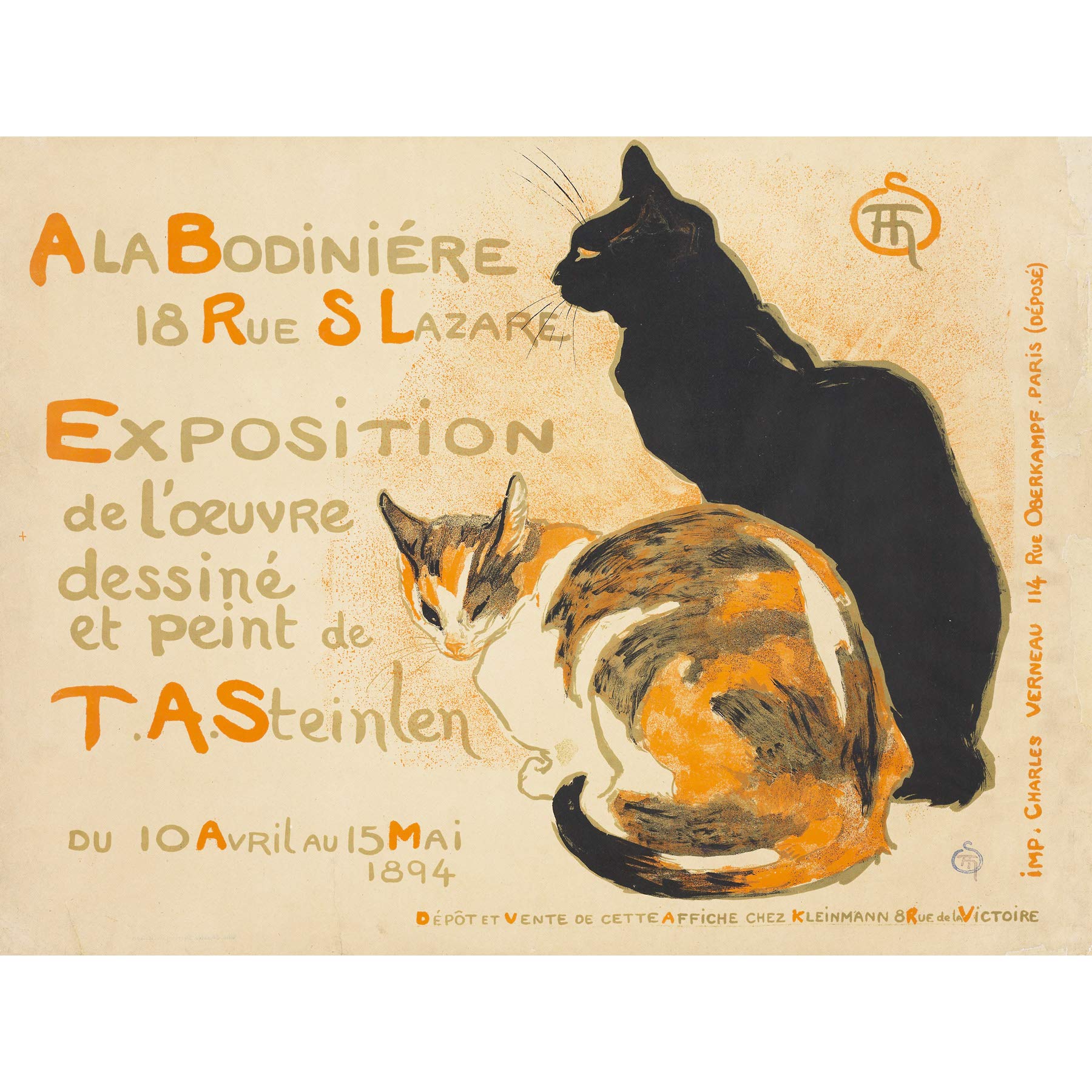Steinlen Bodiniere Artist's Own Exhibition Cats Advert Large Wall Art Print Canvas Premium Mural