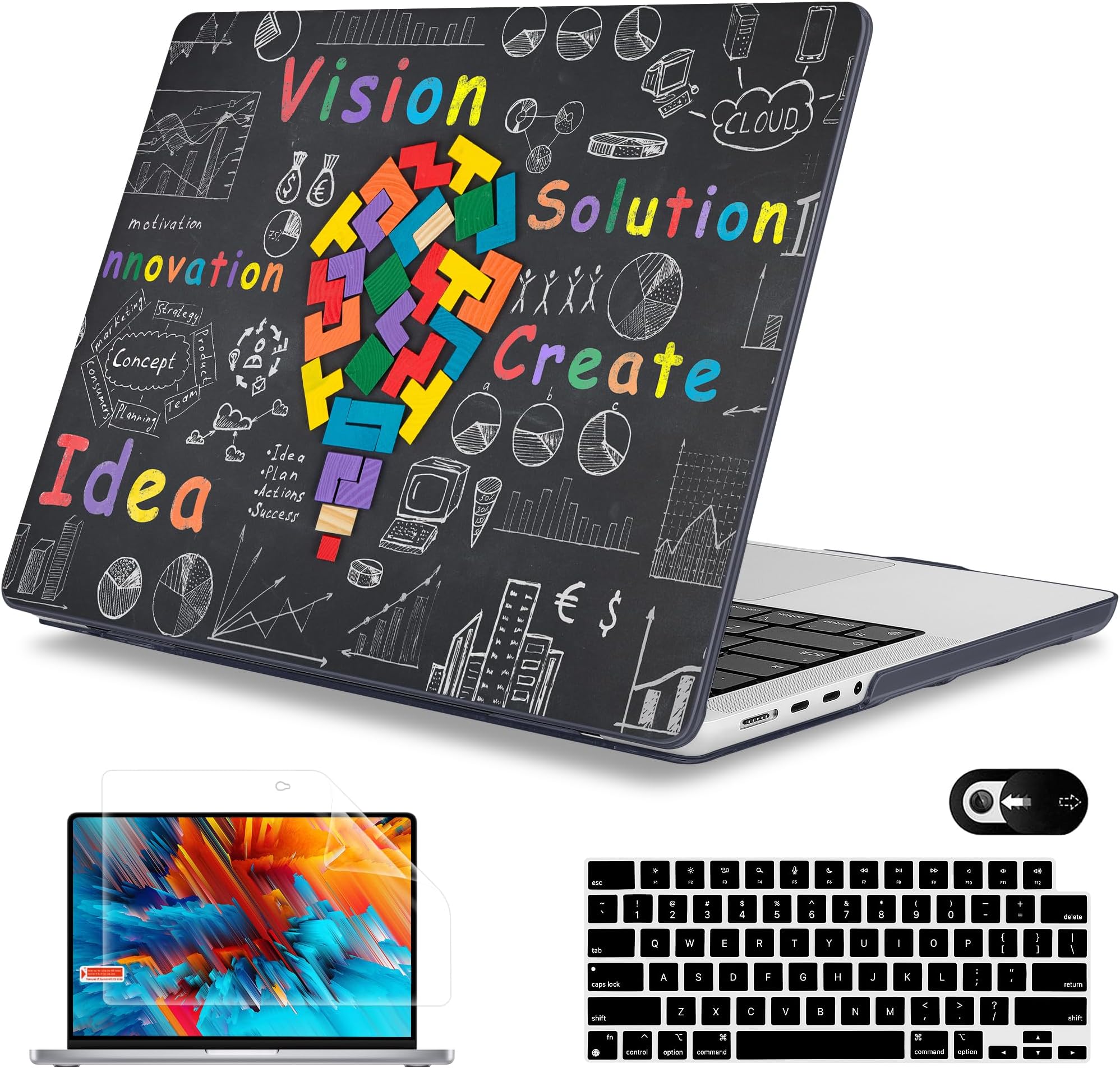 Mektron Case for MacBook Pro 14 inch 2024 2023 2021 Model M4 A3112 A3401 A3185 M3 A2918 A2992 M2 A2779 M1 A2442 Pro/Max, Plastic Hard Shell Case Cover for MacBook Pro 14", Geometric Blackboard