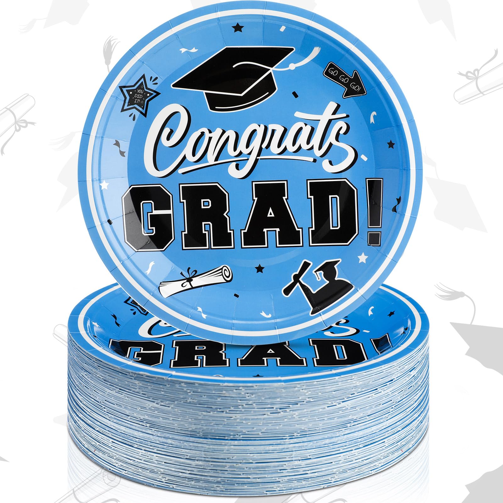 Sabary Light Blue 100 Pcs Graduation Paper Plates 2026 7 Inch Graduation Party Supplies Class of 2026 Decorations Congrats Grad Plates Disposable