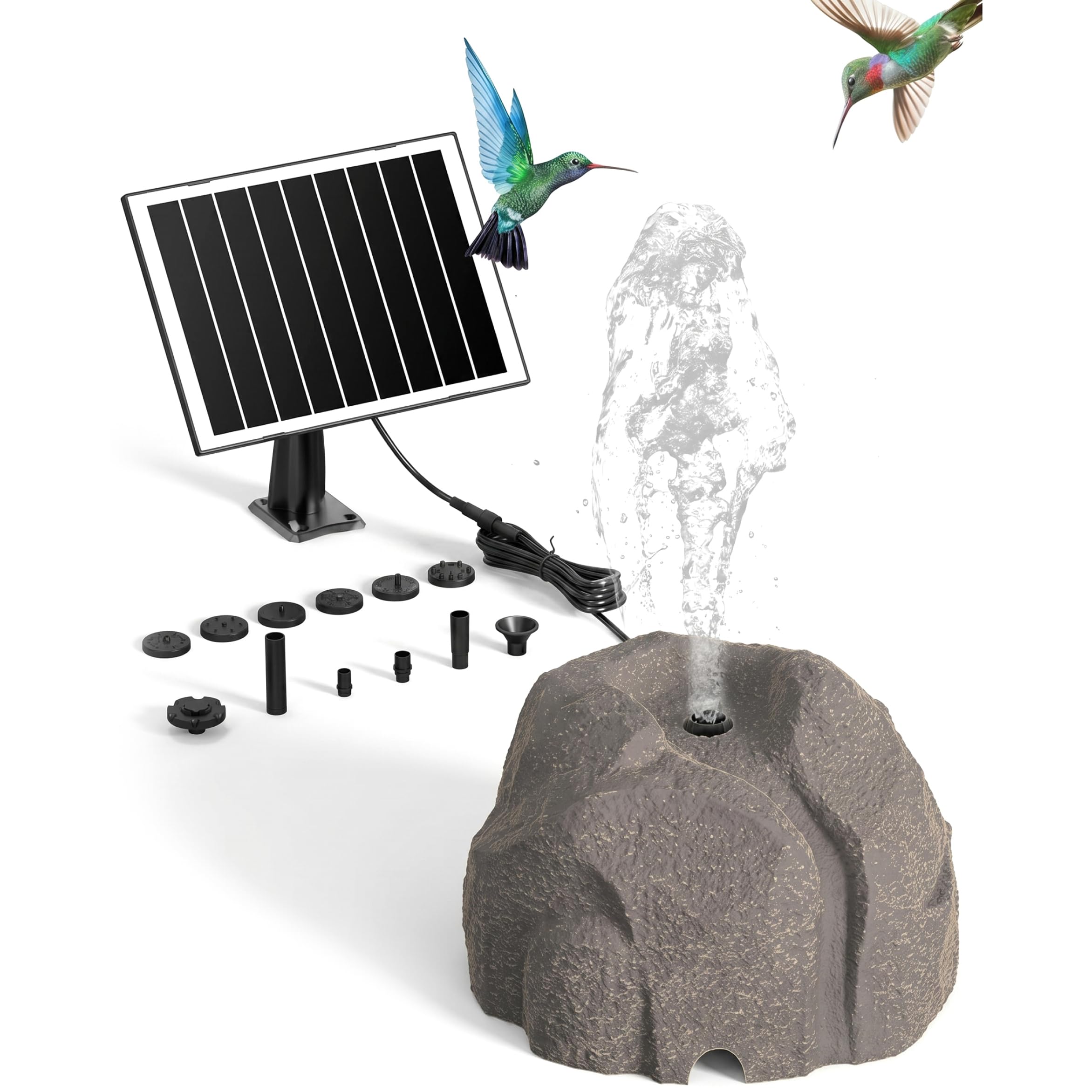 Solar Fountain for Bird Bath Solar Rock with Auto Dry Shut-Off & Filter for Outdoor Garden Yard (Gray)