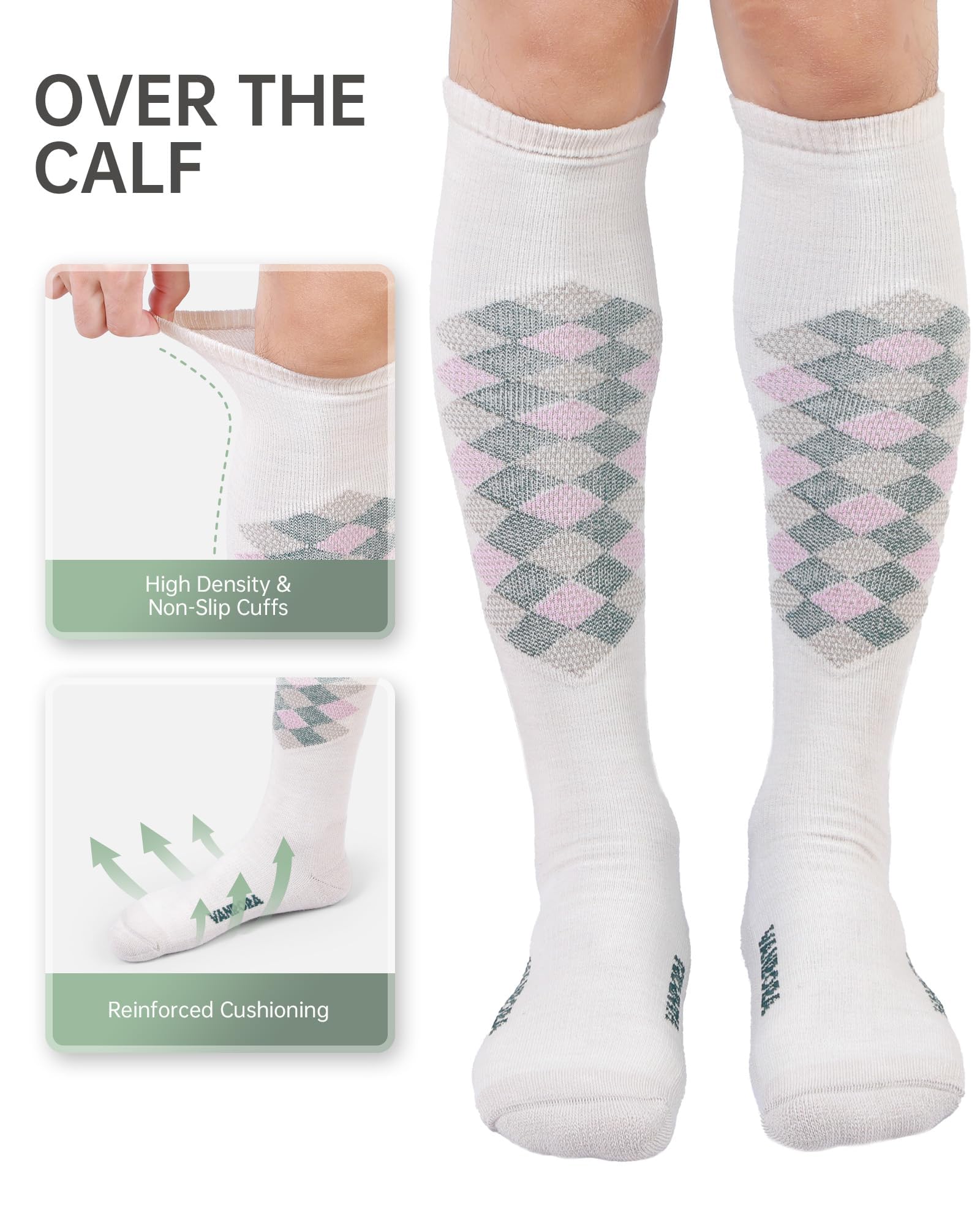 VANRORA 2 Paar Merinowolle Skisocken, hergestellt in den USA, über der Wade Snowboardsocken für Herren & Damen (Keystone)