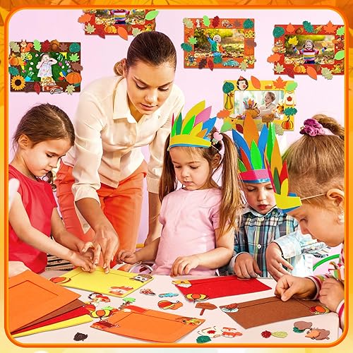 Miniatura 10 de Kit de 232 marcos de fotos de otoño para niños, 32 marcos de fotos de fieltro de otoño con hojas, manualidades de Acción de Gracias para decorar con