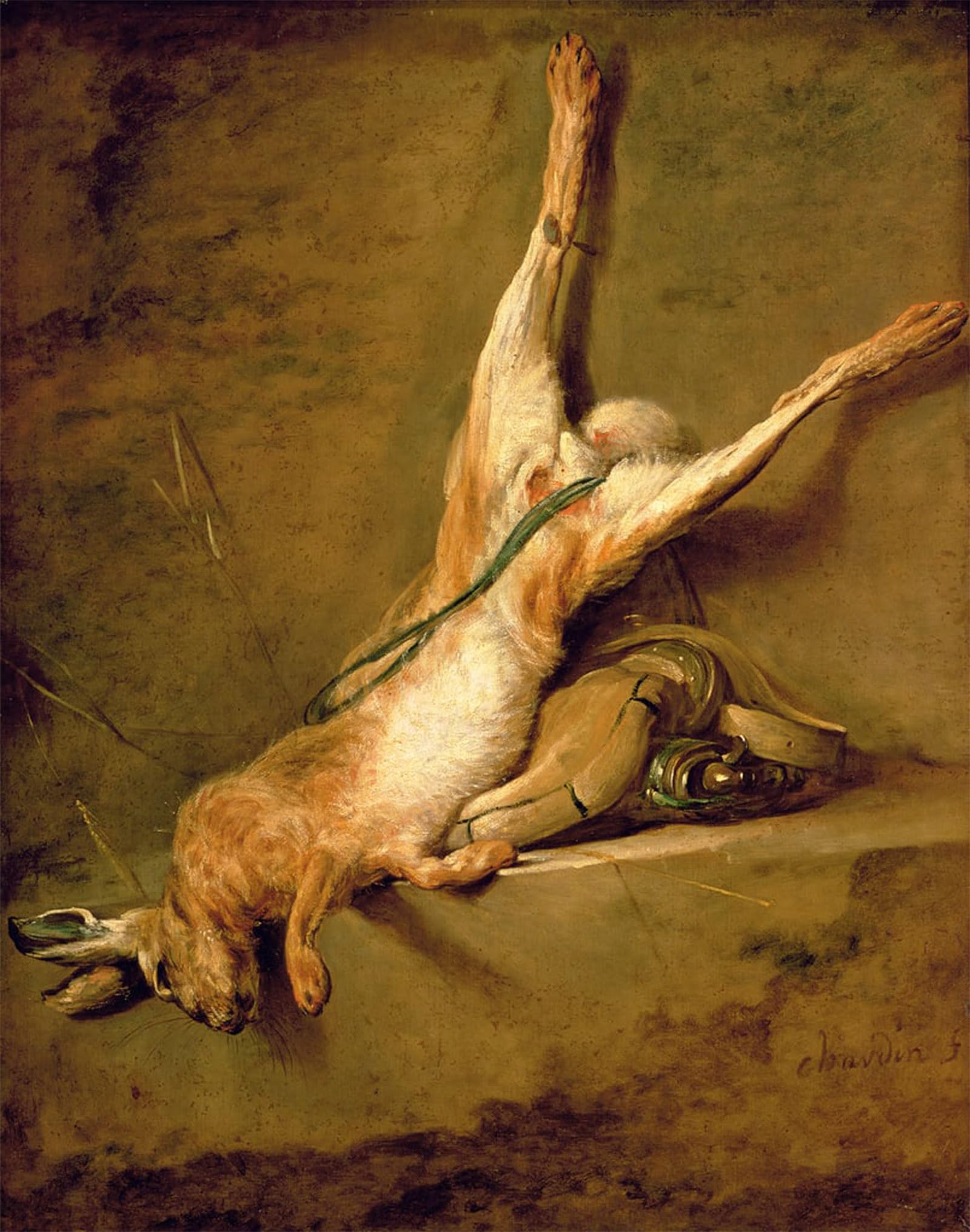 SERENDIPITP Vintage Picture Print on Canvas Wall Art Poster Dead Hare with Powder Horn and Gamebag by Jean Baptiste Simeon Chardin Artwork Print Poster for Wall Decor 60x90cm