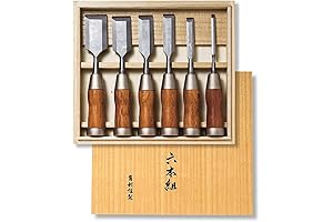 KAKURI Professional Japanese Damascus Blue Steel Woodworking Chisel Set