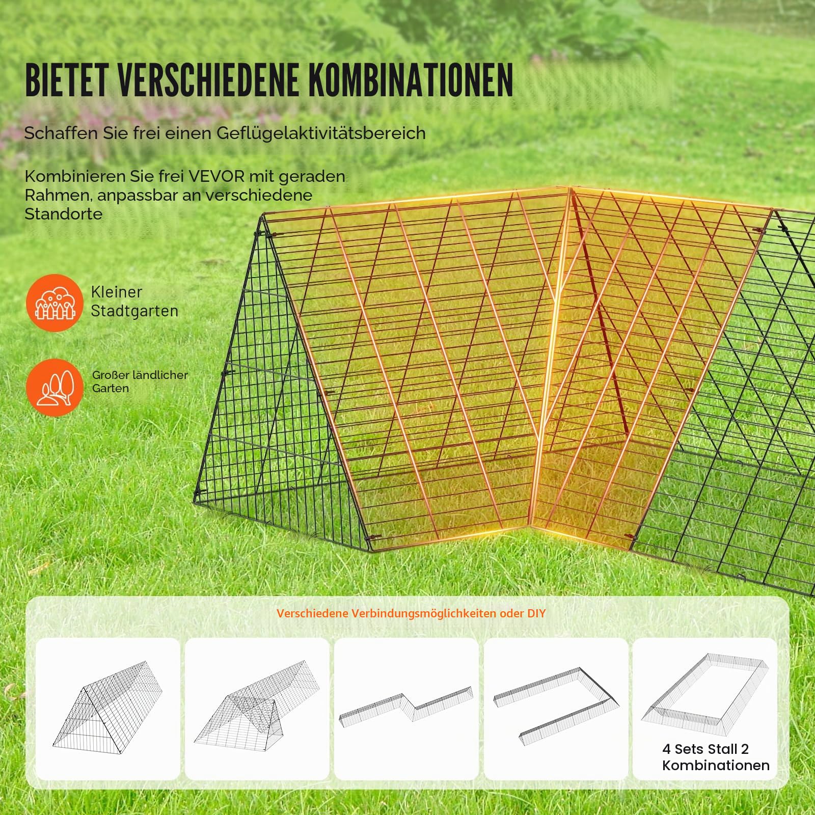 VEVOR Hühnertunnel, 400 x 100 x 61,5 cm (L x B x H) Hühnerkäfig für den Hof, tragbare Hühnertunnel für draußen mit Eckrahmen, Hühnerstall-Auslauf, geeignet für Hühner, Enten, Kaninchen