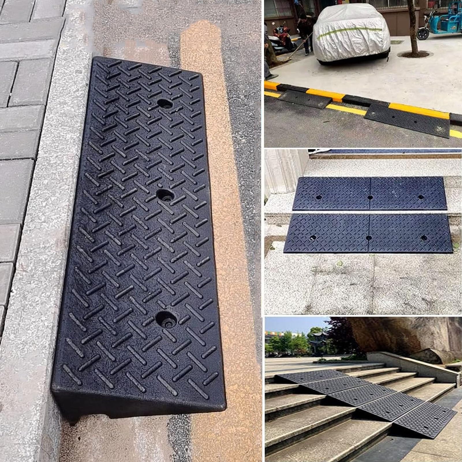 Rampa per Cordolo in Gomma Altezza 4-10 cm, Portatili Antiscivolo Rampe di Soglia Leggere, Rampe barbazzali per Auto, Sedia a Rotelle, Moto(Height 4cm/1.6inch)