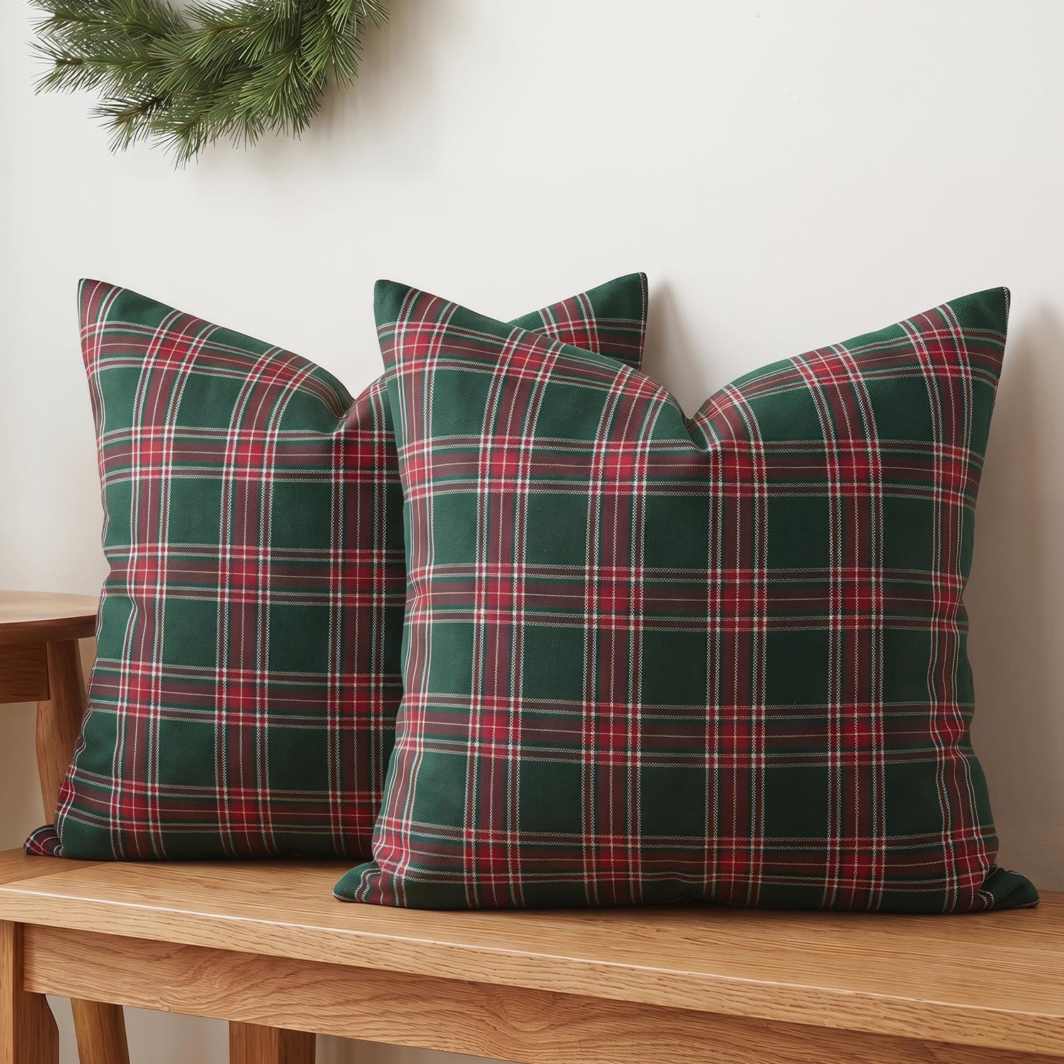 GONOVE Cushion Covers 45x45cm Set of 2 Decorative Tartan Plaid Throw Pillow Covers Christmas Rustic Cushion Pillow Cases for Sofa Bedroom Living Room Home Holiday Decor