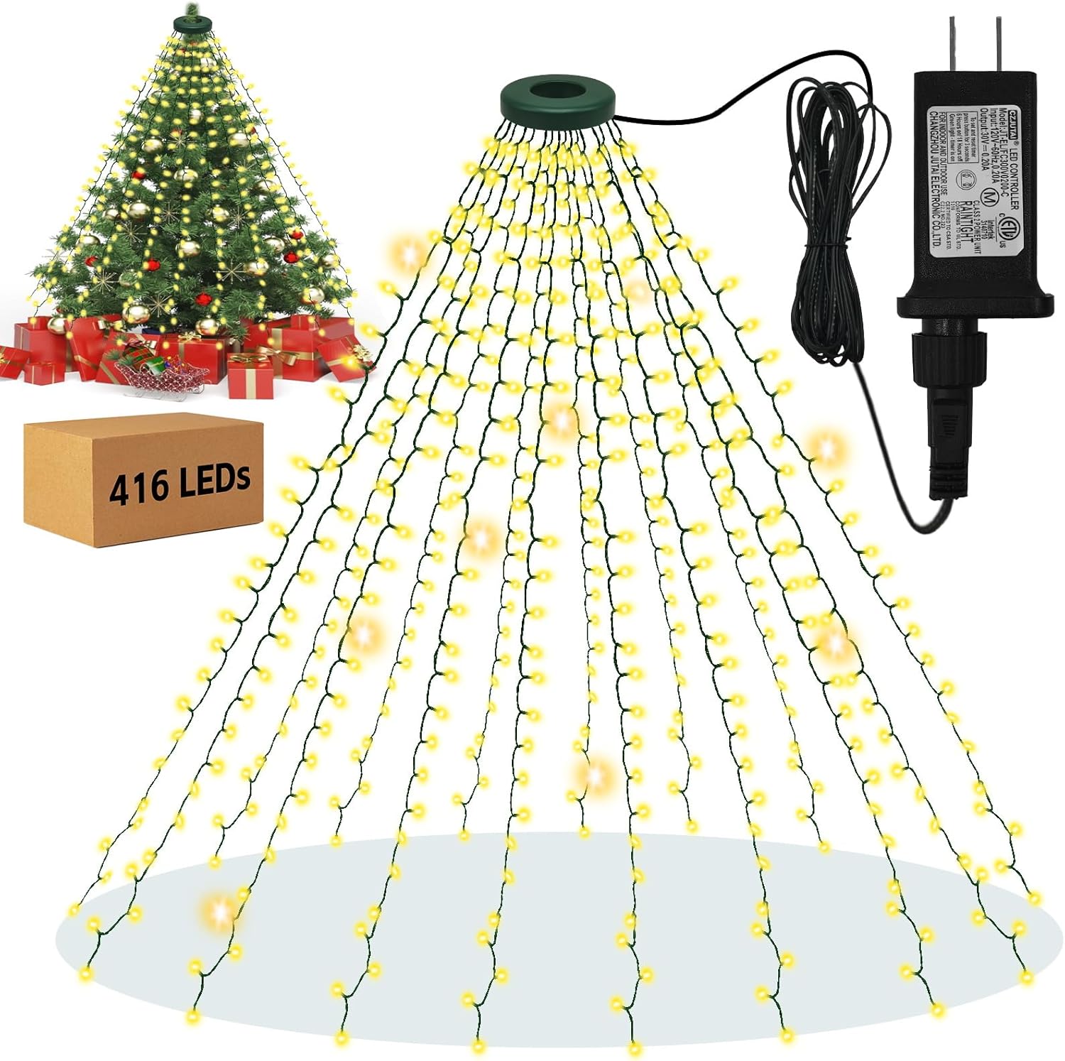 Upgraded Christmas Lights for Tree Indoor, 416 LEDs Christmas String Lights with 8 Modes, Timer & Memory Function, 16 Strands of 6.9FT LED String Lights, Waterproof Outdoor Tree Decoration Warm White Upgraded Christmas Lights for Tree Indoor, 416 LEDs Christmas String Lights with 8 Modes, Timer & Memory Function, 16 Strands of 6.9FT LED String Lights, Waterproof Outdoor Tree Decoration Warm White