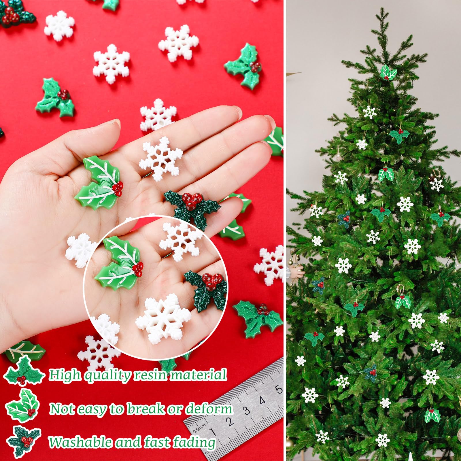 100 Pcs Mini Resin Snowflake & Holly Leaves - Tiny Christmas Decor For DIY Crafts, Tree Ornaments, Gift Embellishment - View #10
