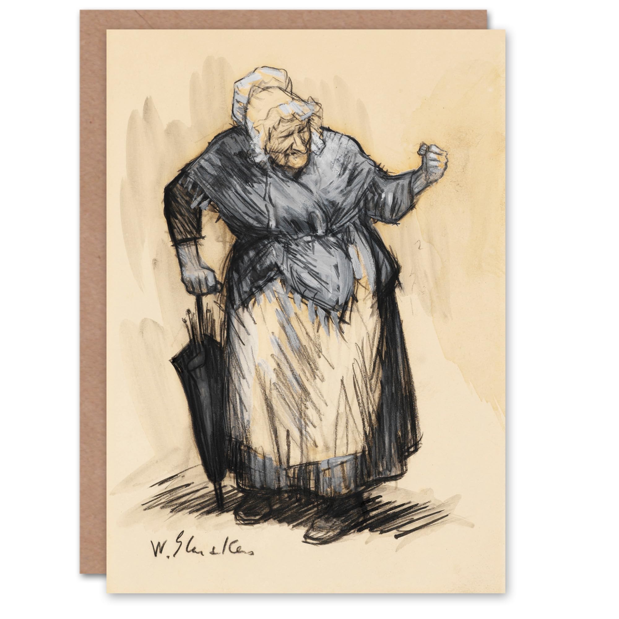 Artery8 William James Glackens Art Card Angry Old Lady Sketch