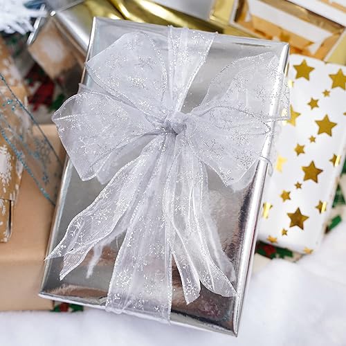 Miniatura 10 de HUIHUANG Cinta de copo de nieve con alambre de 2-12 pulgadas, cinta blanca de yute para coronas de Navidad, decoración de árboles, lazos,