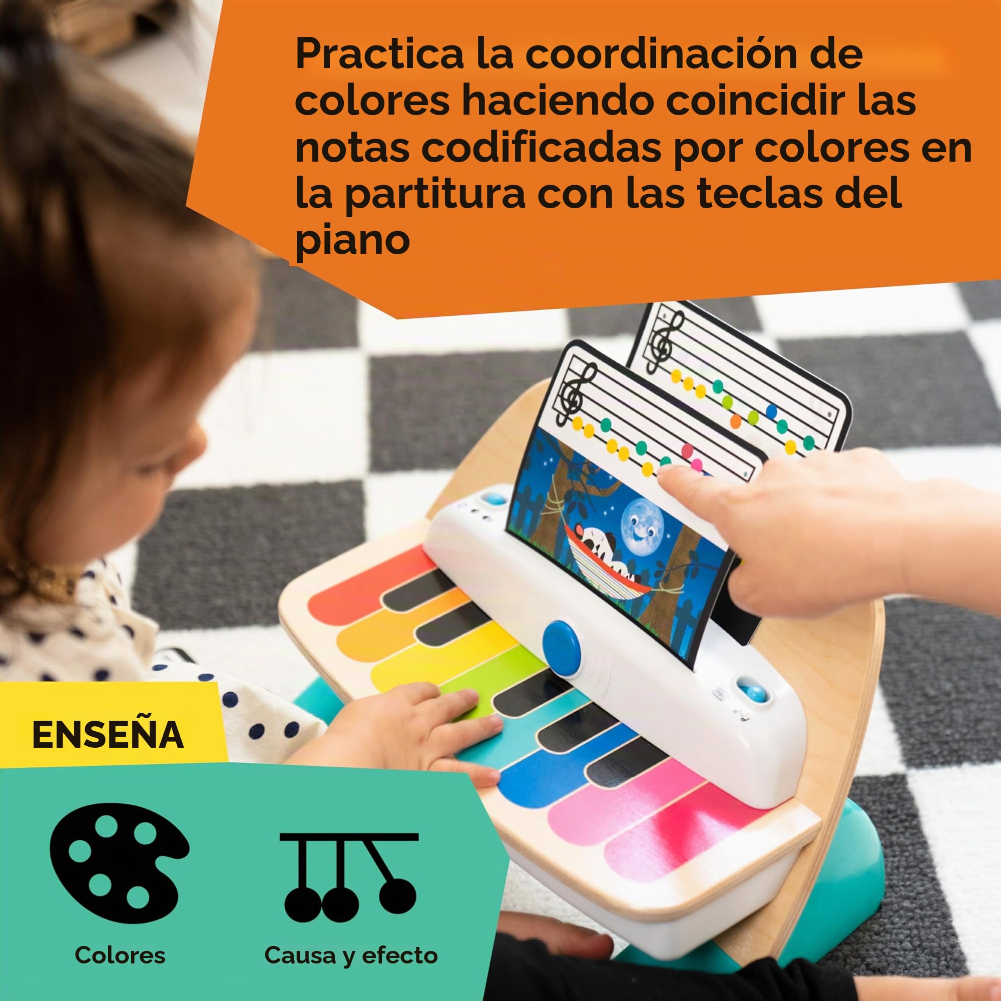 Baby Einstein, Hape, Piano Magic Touch, Juguete Musical de Madera, Incluye 3 partituras y 6 Canciones, Volumen Ajustable, a Partir de 6 Meses, Be Piano, 1 Unidad (Paquete de 1)