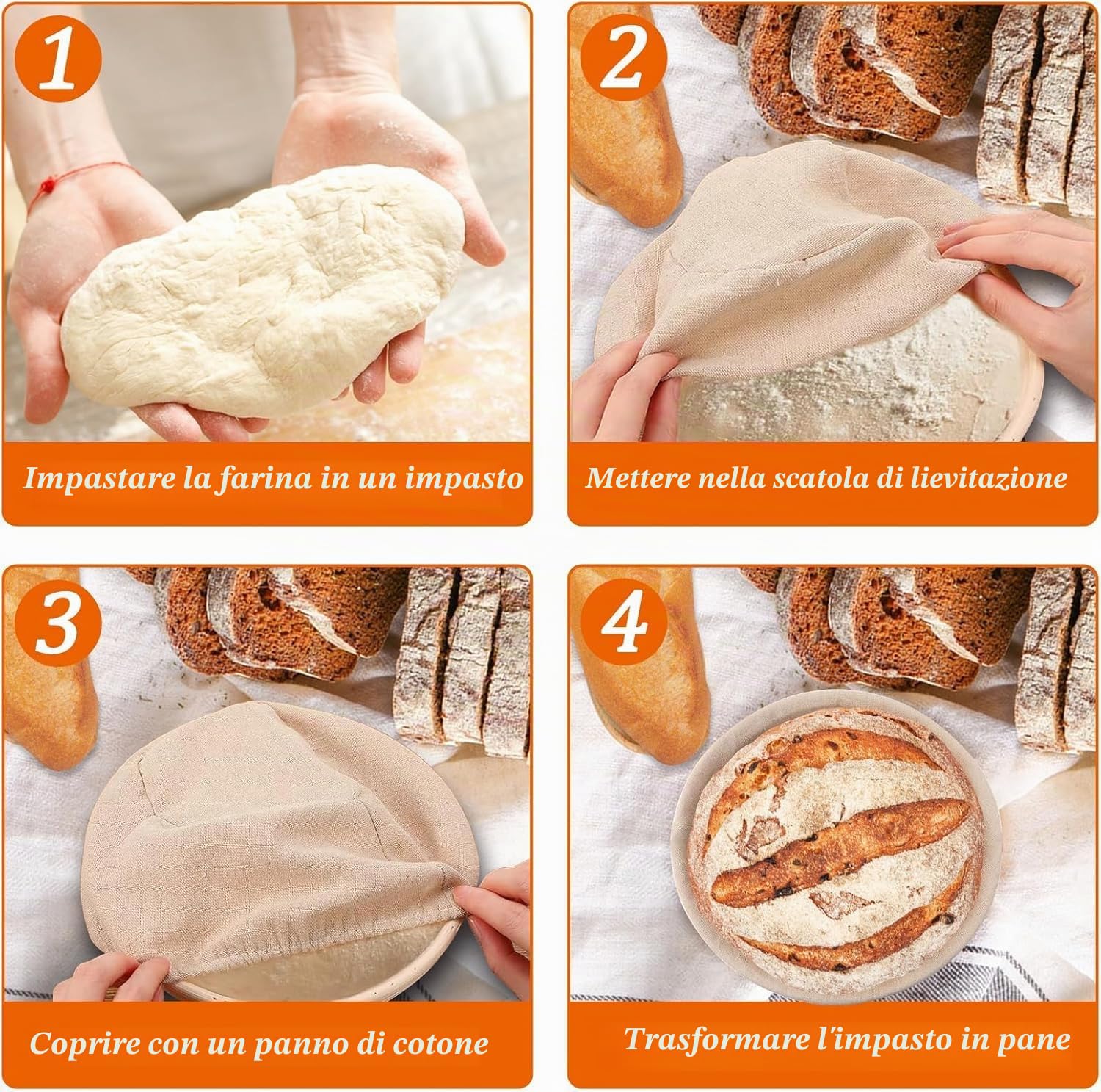 6 cestini rotondi per pane bannetone per lievitazione naturale, banneton cestino pasta, ciotola per lievitazione, regali per artigianato