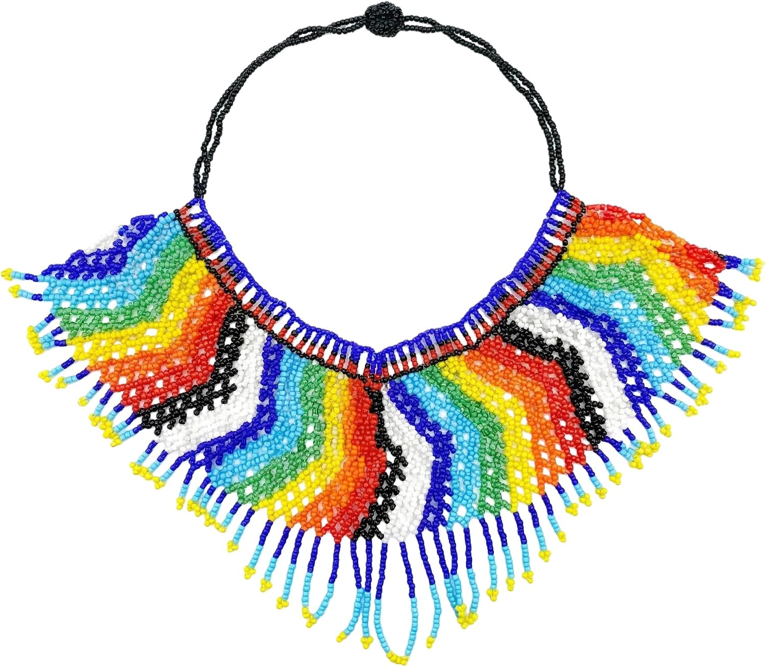 HENGYID Multicolor Beaded Bib Necklace - South African Maasai Style Statement Jewelry for Women - Unique African Choker Necklace Perfect as Sister Gifts