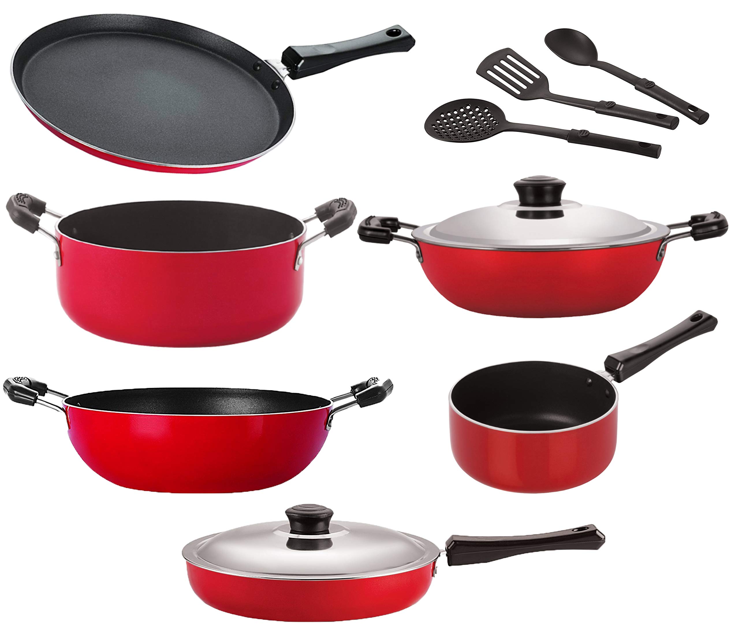 Nirlon Kitchen Pots & Pans Non Stick Cookware Set of 9 Pieces { FT13_KD13_DKDB_SPB_Cass20_FP12_3SPN }