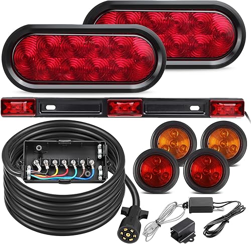 Partsam Kit de luces LED ovaladas para remolque de camión de 12 V con marcadores laterales de barra de luz de identificación, cable de remolque en