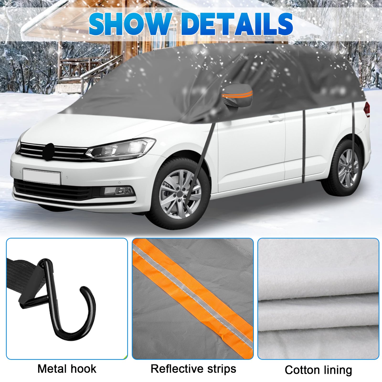 Autoabdeckung Wasserdicht Ersatz für VW Touran 2015-2024, Sonnenfest Hälfte Autoabdeckung, Halbgarage UV Beständige Halbe Auto Abdeckplane Staubdicht Schneefest Outdoor Indoor