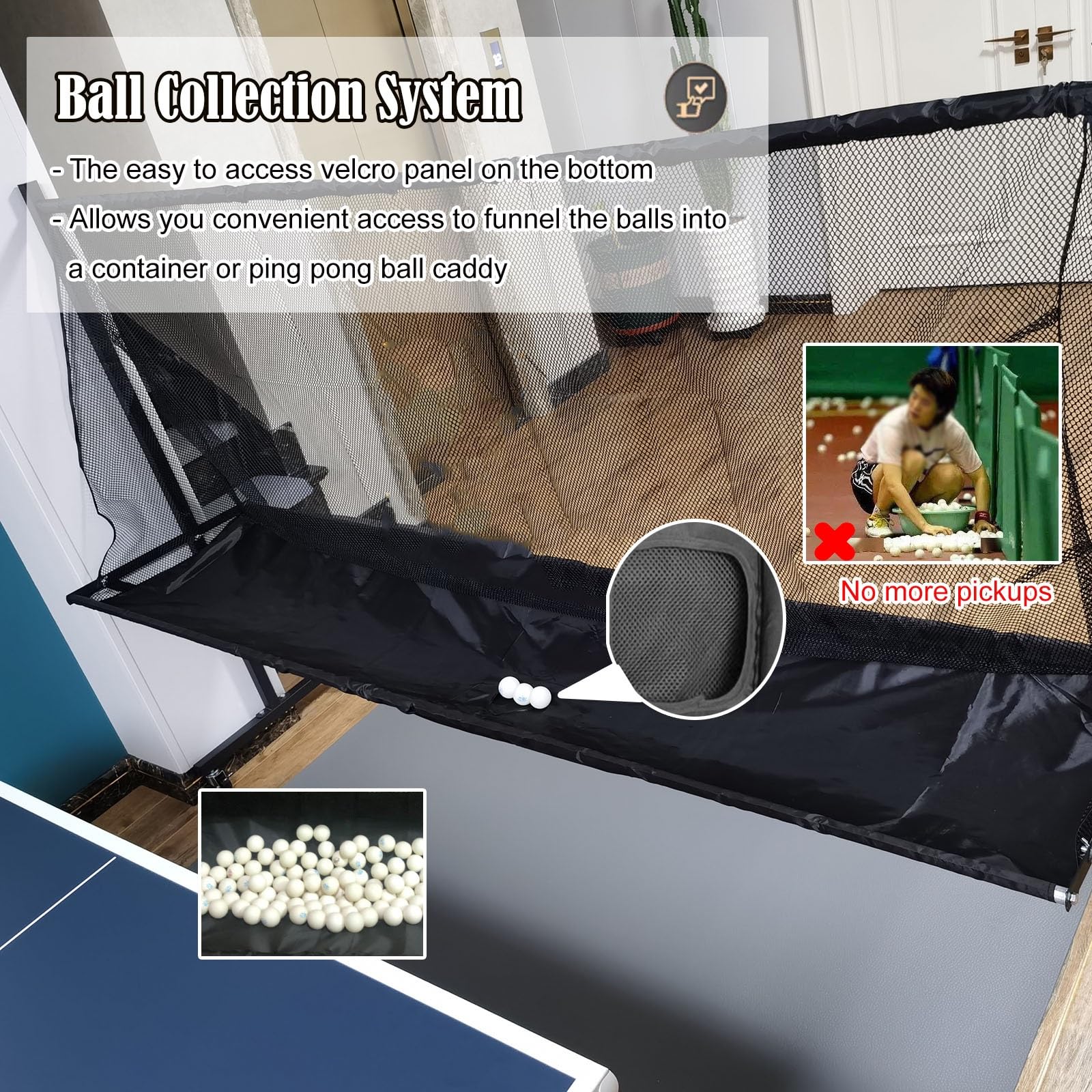 Rete di cattura robot da ping pong, strumento di allenamento per adulti e bambini per esercizi con più palline, attrezzatura per la raccolta del riciclo di ping pong per la pratica del servizio all'ap