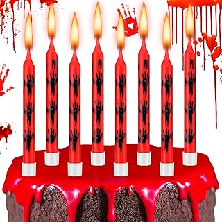 12 Pcs Bloody Handprint Candles Birthday Scary Cake Decorations Have a Killer Birthday Cupcake Topper Blood Splatter Creepy Vampire Zombie Halloween Party Decorations Carnival Supplies