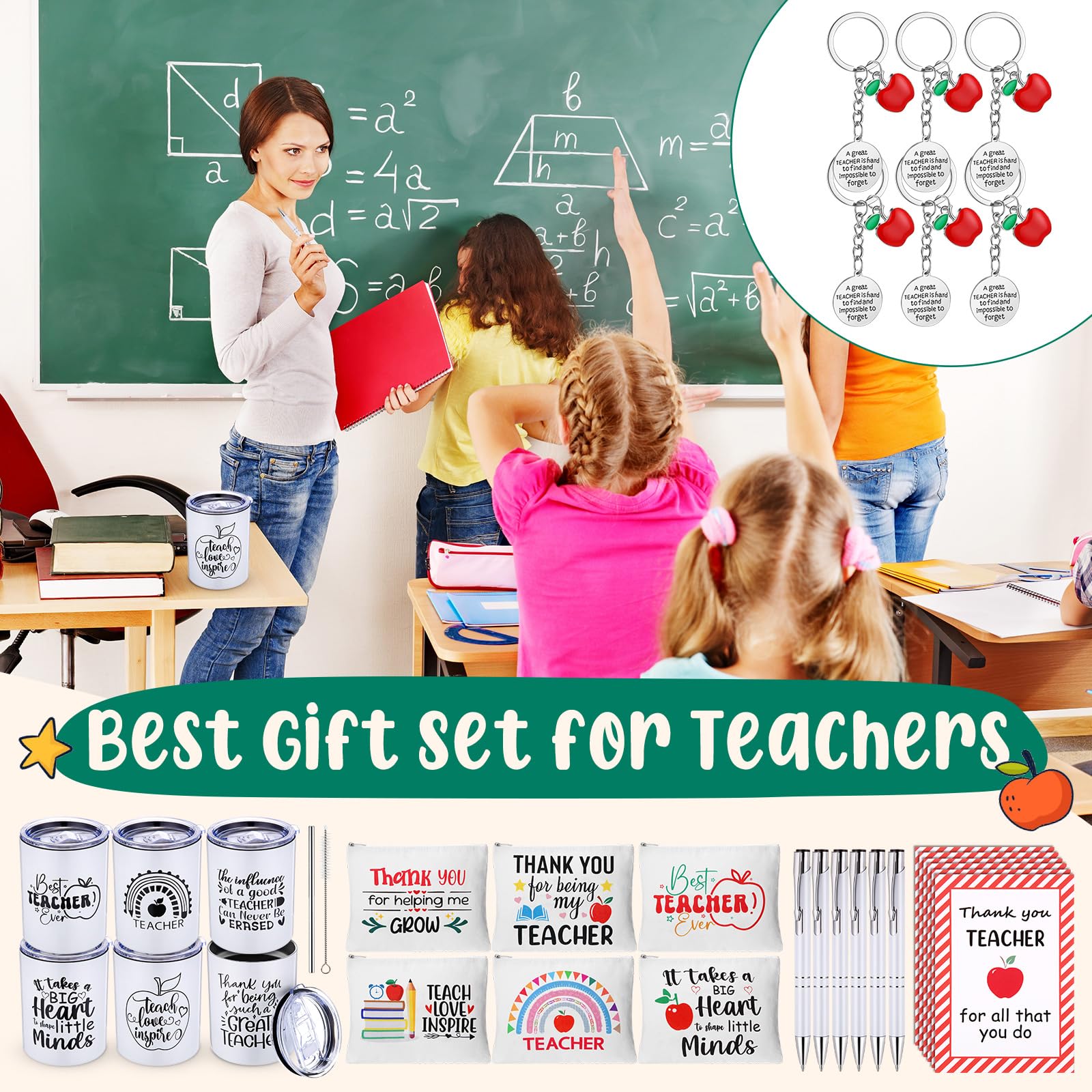 Patelai Juego de 30 piezas de regalo de agradecimiento para profesores, vasos con tapas, pajitas, pinceles, llaveros, bolsa con cremallera, bolígrafo, blocs de notas de agradecimiento para el regreso