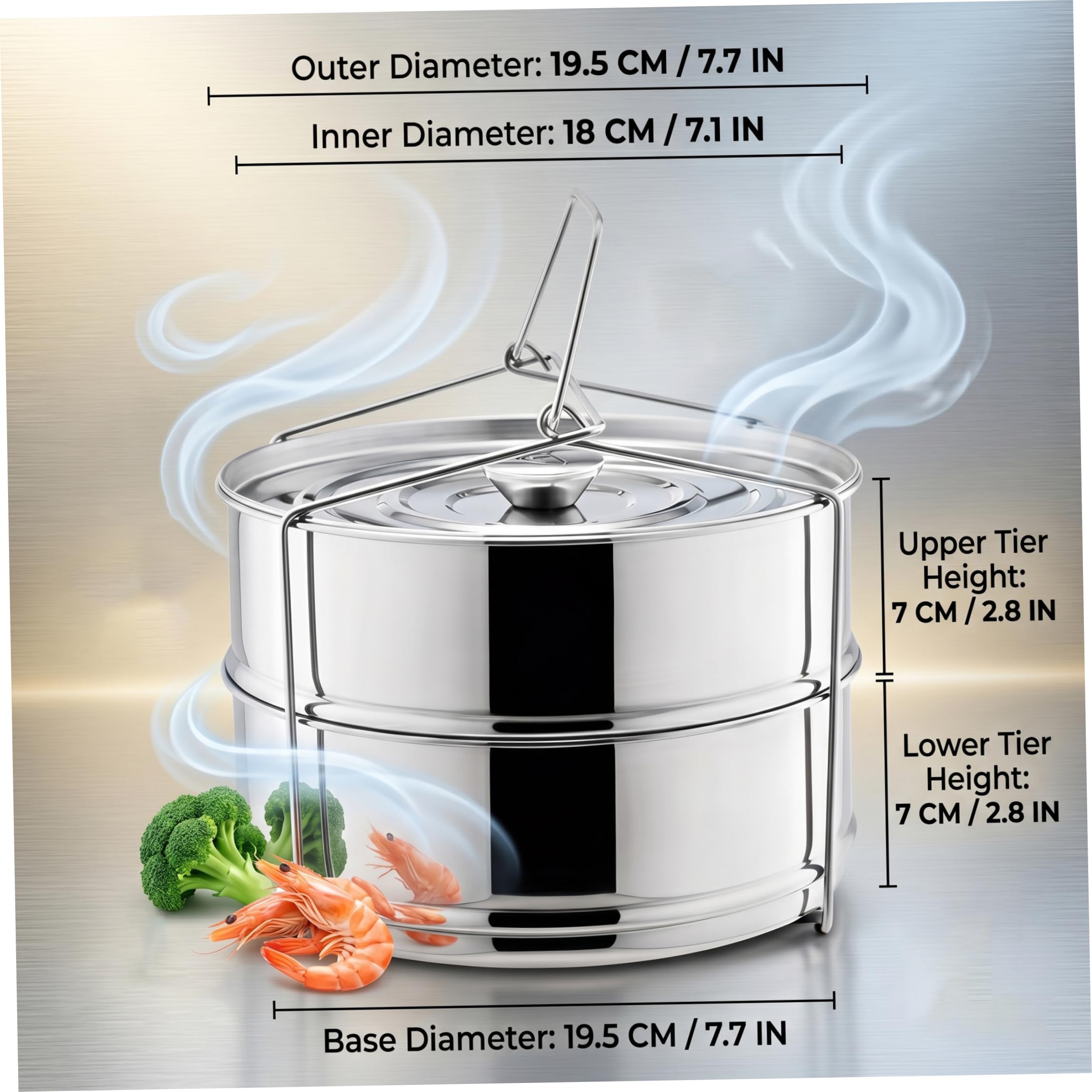 Accesorios para Olla a presión, Cesta de Vapor de Acero Inoxidable de 2 Niveles con Tapa y asa Insertos de Acero para Olla en Bandejas apilables para Verduras, arroz, Carne o Pescado.