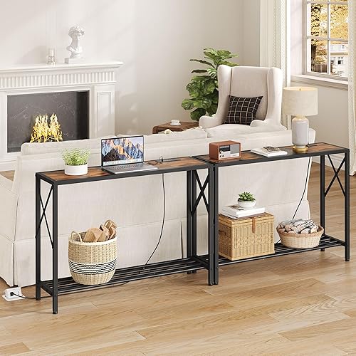 Miniatura 2 de Tajsoon Console Table with Charging Station, 41.8" Entryway Table with Shelves, 2-Tier Narrow Sofa Table, Long Behind Couch Table, for Entryway,