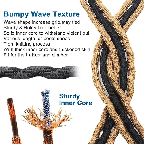 Miniatura 7 de DELELE 2 pares de cordones redondos con forma de onda, antideslizantes, resistentes y duraderos, para escalada al aire libre, cordones para zapatos
