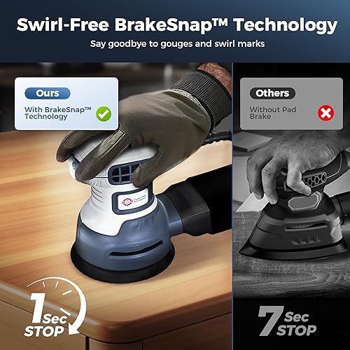 Miniatura 5 de Lijadora orbital aleatoria, 6 velocidades variables con bolsa de polvo, 360W, lijadora de mano de palma para carpintería, lijadora eléctrica de mano