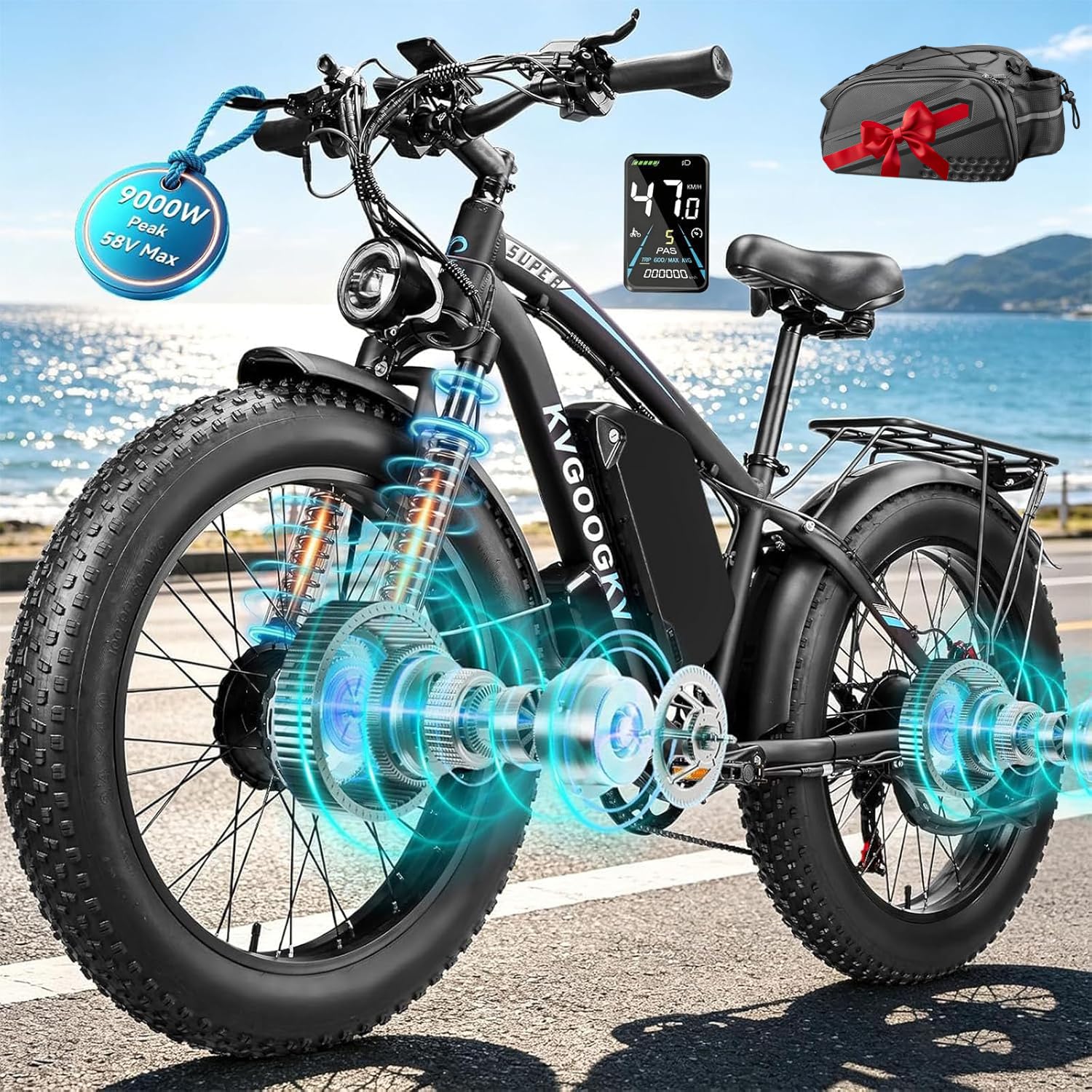 9000W Peak 58V Max-Output Ebike for Adults, Powerful 34Ah Battery Dual Motor Ebike, 47MPH Top Speed Fast E-Bike, Up to 105 Miles 24