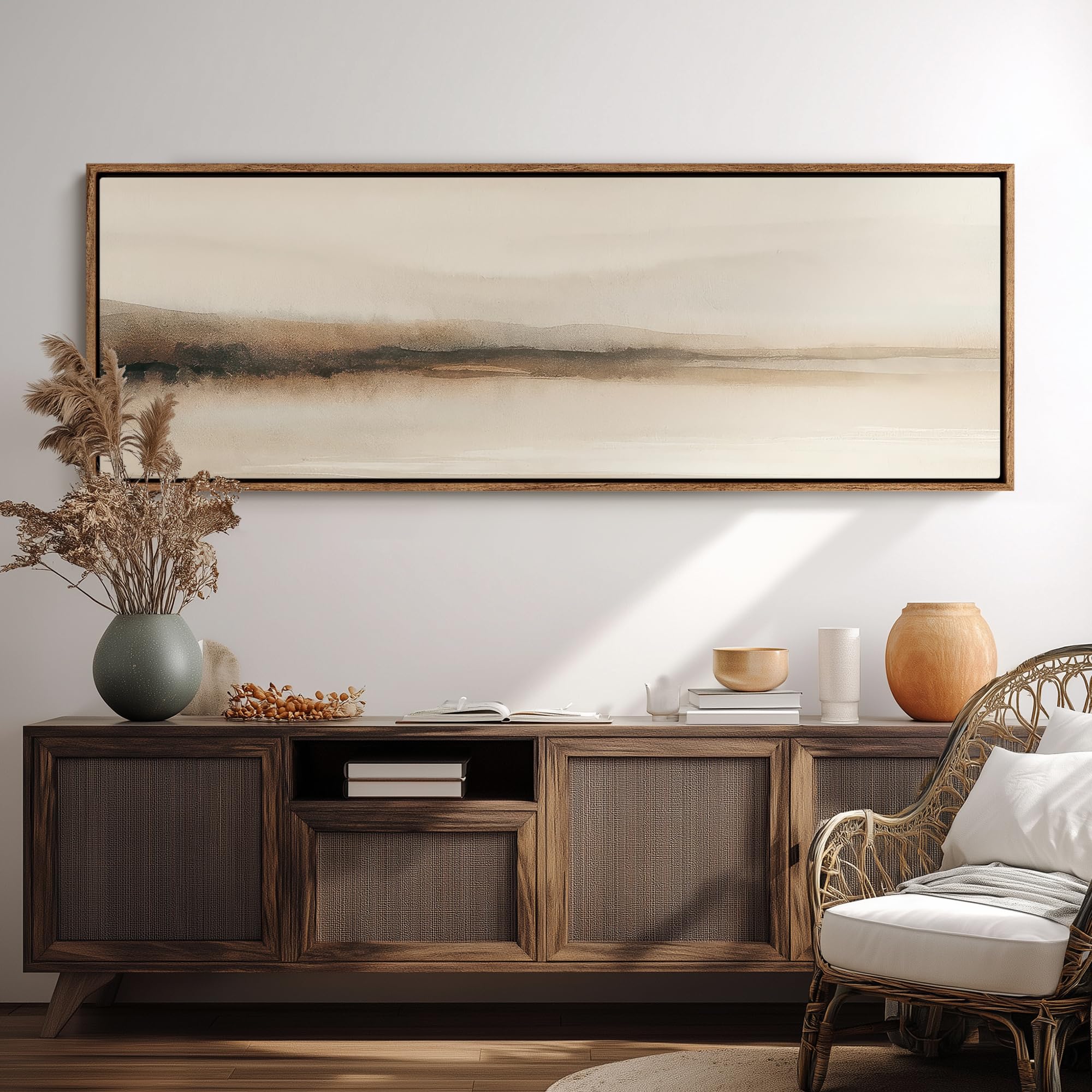 wall26 large framed wall art canvas print - tranquil coastal scene soft wall decor - contemporary artwork for living room bedroom office - 60"x20" natural
