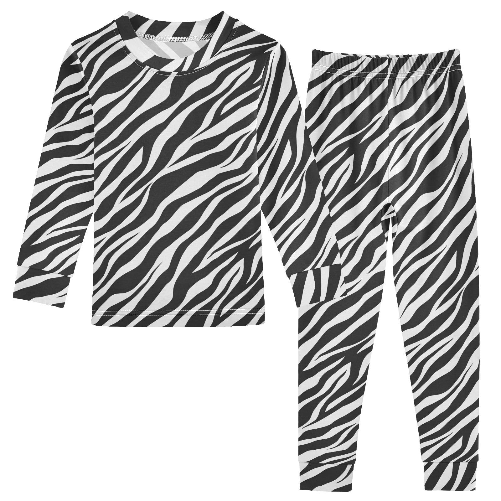 JHKKU Zebra Print Pajamas Set Cotton 2 Piece Soft Comfy Pjs Long Sleeve Lounge Sleepwear 8Y