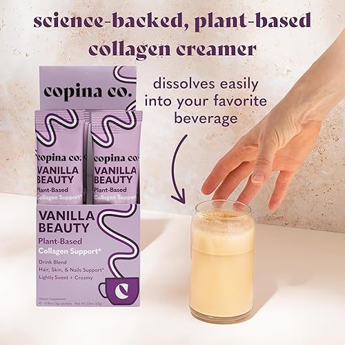 Miniatura 2 de Copina Co. Vanilla Beauty Vegan Collagen Booster Creamer Bebida de colágeno a base de plantas, paquete variado de mezcla vegana  Sabor vainilla  10