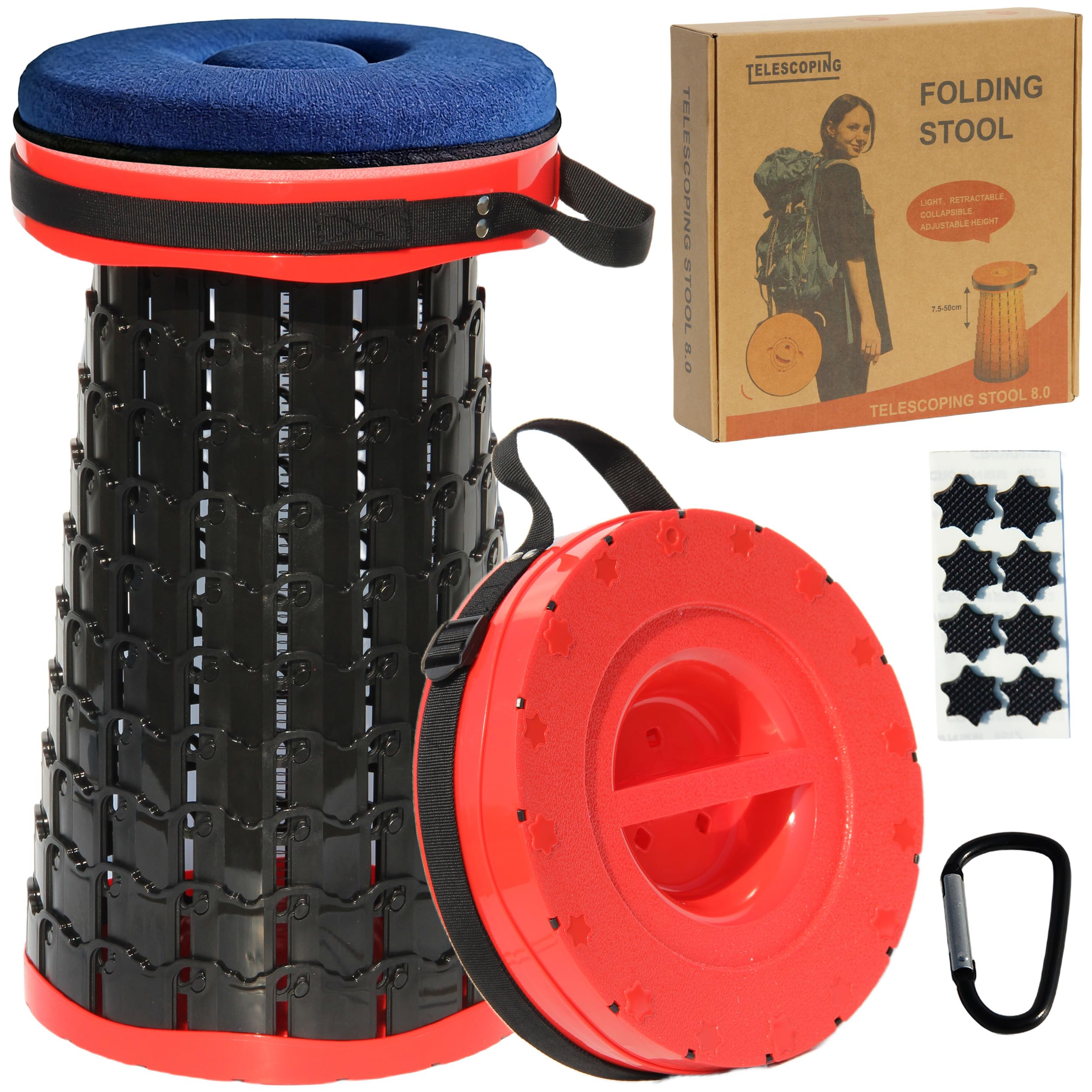 ALEVMOOM Higher 19.7" D 11.8" XXL Collapsible Stool with Cushion, Portable Telescoping More Sturdy Load Capacity 1000Lbs,Retractable Adjustable