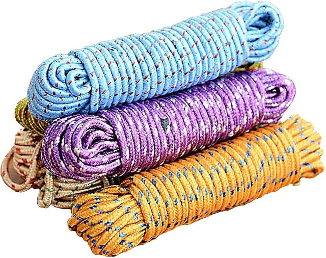SOVIYAS 1 PC Tarpaulin Tying Jump Rope 6mm Thickness x 10m Length Polyester Rope Cord String Washing Line Climbing Traction Tying Shade Net Rope for Camping Garden Garage Clothesline Random Color