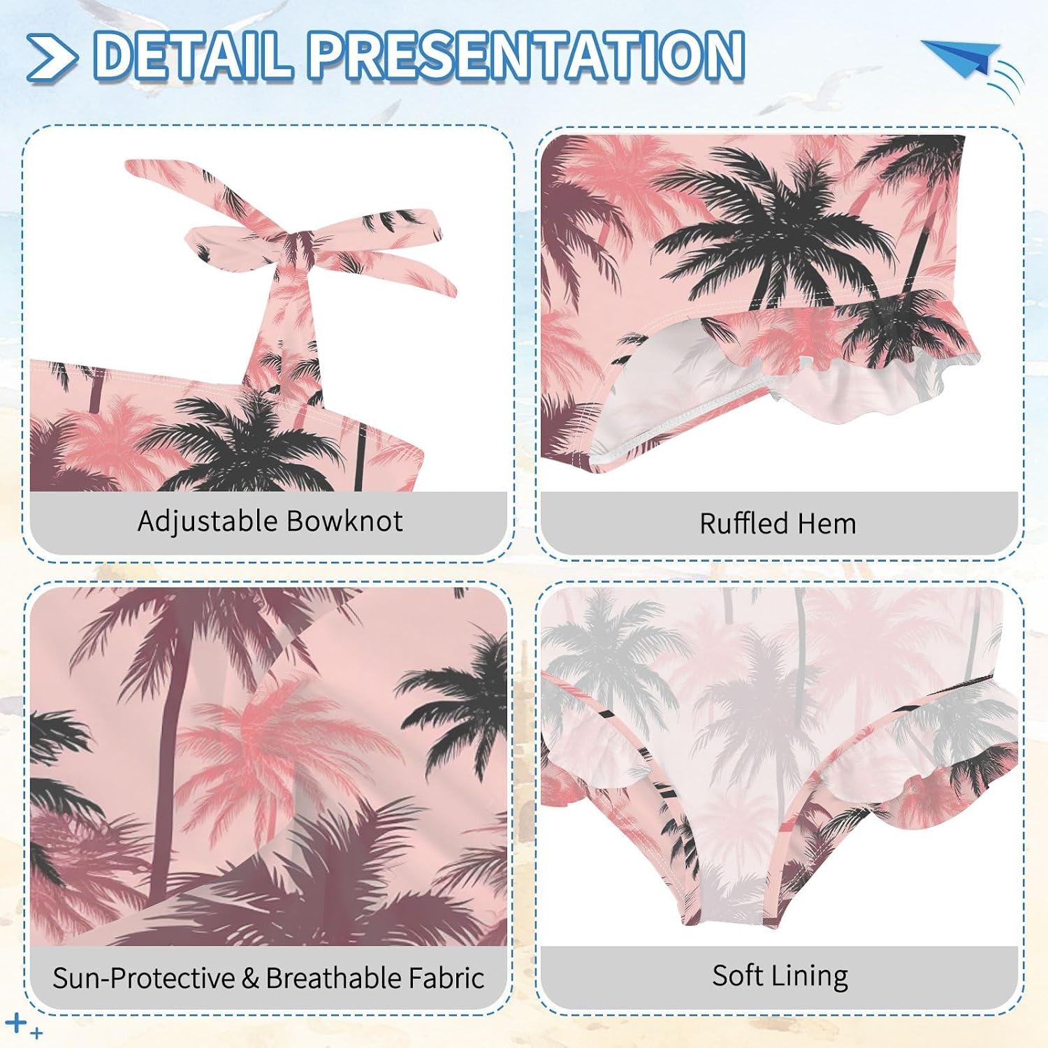 visesunny Toddler Girl Swimsuit Adjustable Strap Swimwear Pink Palm Tree Silhouettes Bathing Suits for Girls 18M-6Y