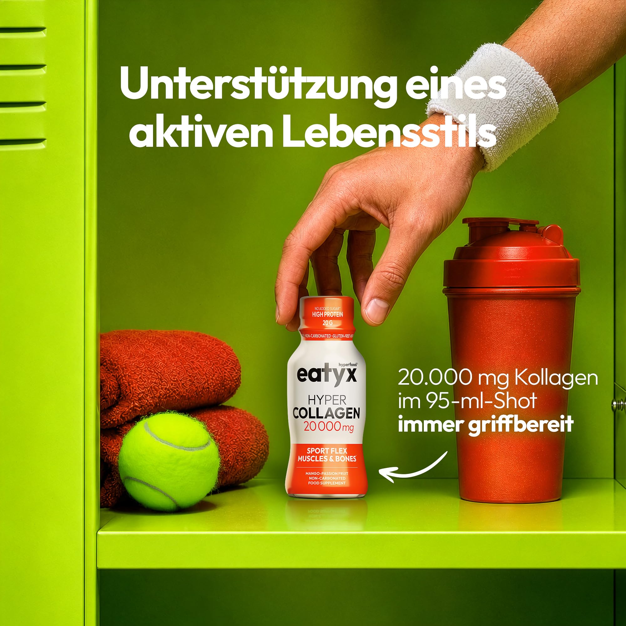eatyx Hyper Collagen Sport Flex 30 x 95 ml – Miesięczna kuracja zawierająca 20 000 mg kolagenu na porcję – Kolagen do picia dla mięśni i kości – Mango i marakuja – Bez glutenu, bez dodatku cukru