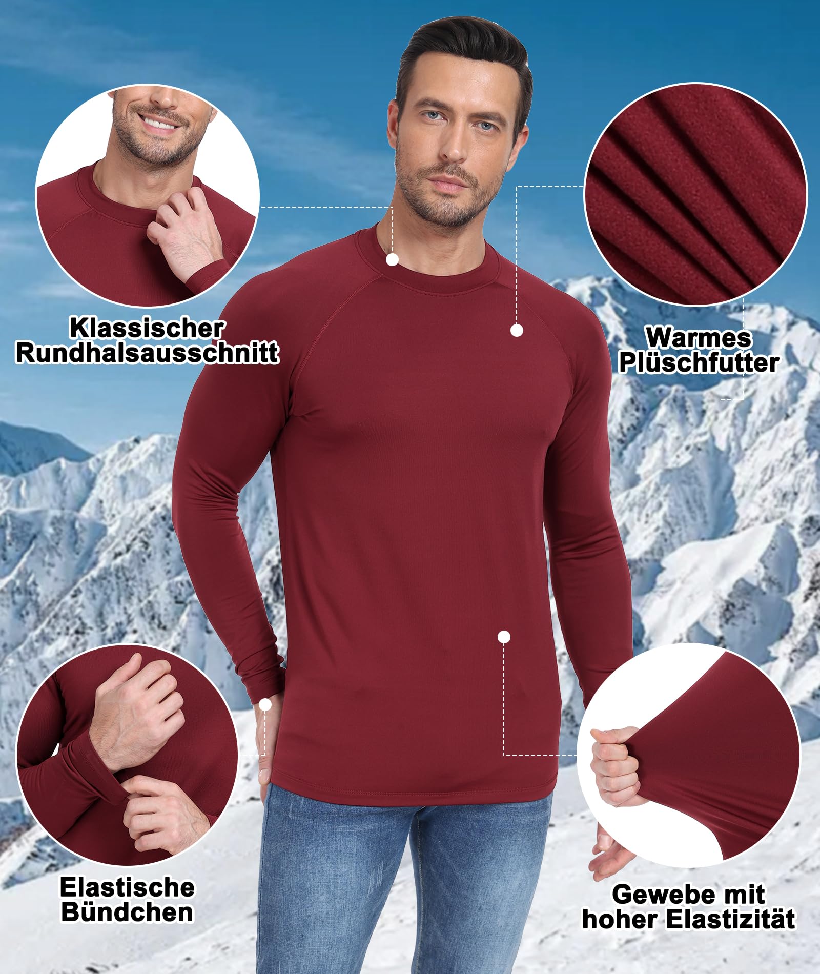 Djtnzdm Maglia Termica Uomo Manica Lunga Magliette da Ciclismo Invernale Sci Maglie Termiche Elastico Caldo T-Shirt Sportiva a Compressione Pacco da 2